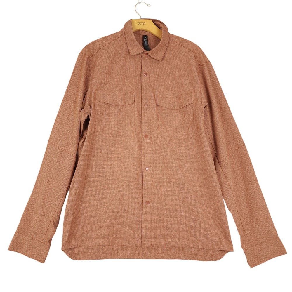 Lululemon Mens Long Sleeve Button‎ Up Shirt Brown Textured Lightweight Size L
